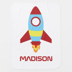 Rocket Spaceship Launching Custom Name Baby Blanket