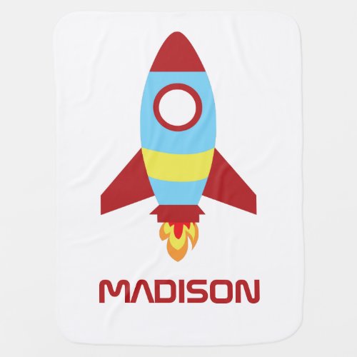Rocket Spaceship Launching Custom Name Baby Blanket