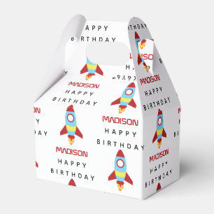 Rocket Spaceship Launching Custom Name Birthday Favor Boxes