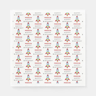 Rocket Spaceship Launching Custom Name Birthday Napkins