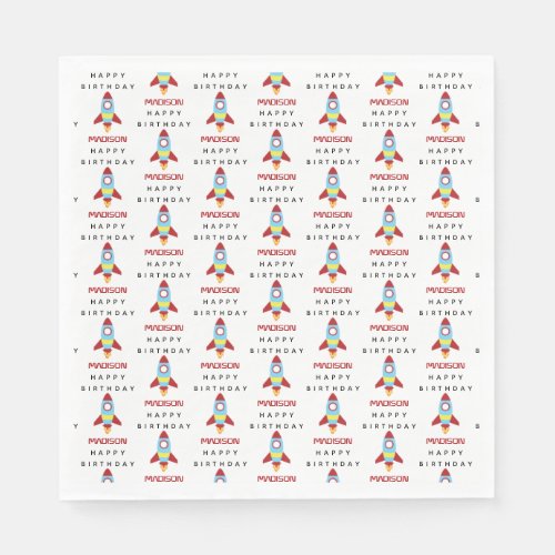 Rocket Spaceship Launching Custom Name Birthday Napkins