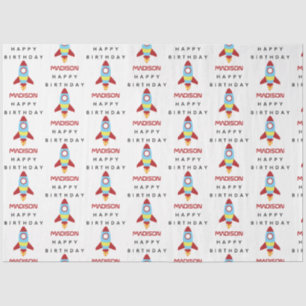 Rocket Spaceship Launching Custom Name Birthday Tissue Paper