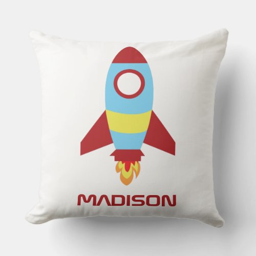 Rocket Spaceship Launching Custom Name Throw Pillow