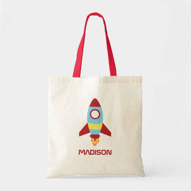 Rocket Spaceship Launching Custom Name  Tote Bag (Front)