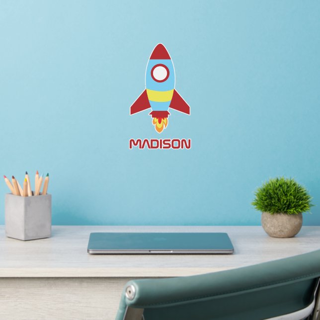 Rocket Spaceship Launching Custom Name Wall Decal (Home Office 2)