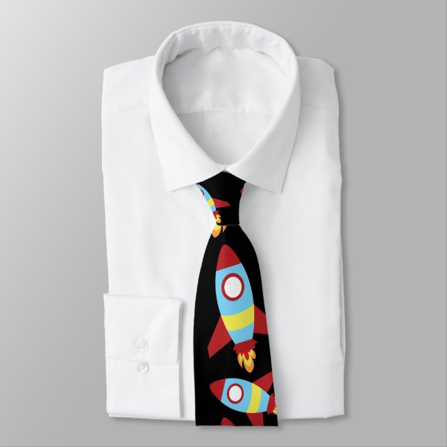 Rocket Spaceship Launching Neck Tie (Tied)