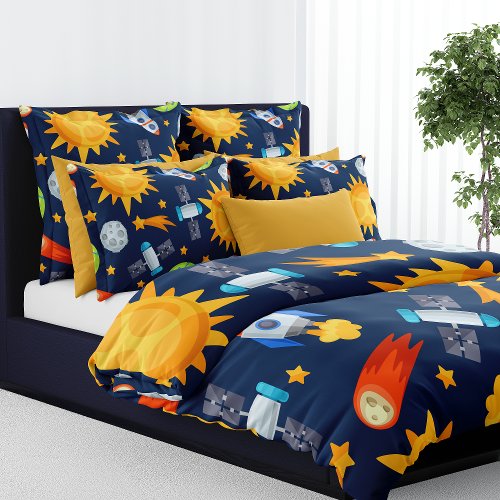 Rocket Spaceship Planet Duvet Cover