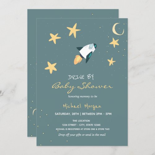 Rocket Stars Drive By Baby Shower  Invitation