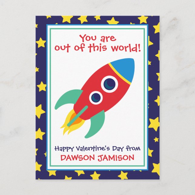 Rocket & Stars Personalized Valentine's Cards (Front)