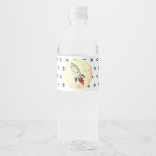 Rocket theme water bottle label