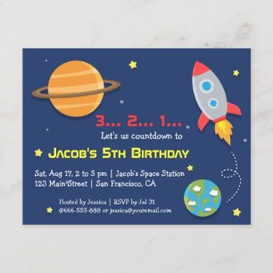 Rocket To Outer Space Party, Kids Birthday Invitation