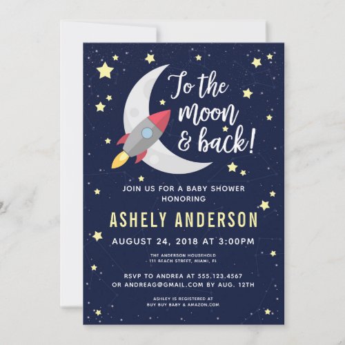 Rocket To the Moon Baby Shower Invitation