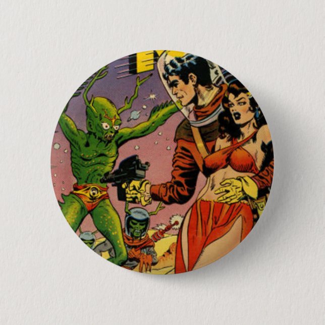 Rocket to the Moon Comic Pinback Button (Front)