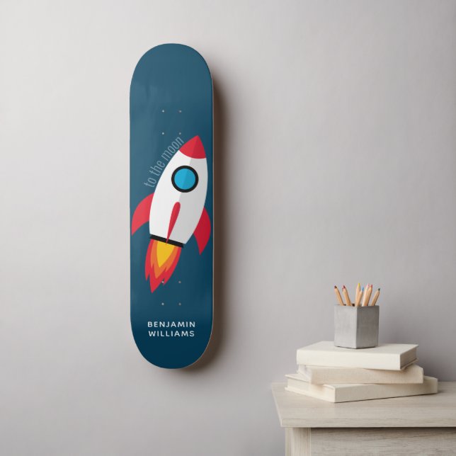 Rocket To The Moon - Modern Drawing Skateboard (Wall Art)