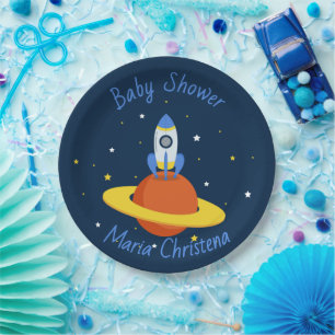 Rocket to the Stars Baby Shower Paper Plates