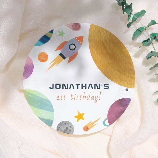 Rocket Trip Around The Sun Space Boy Birthday Paper Plates (Creator Uploaded)