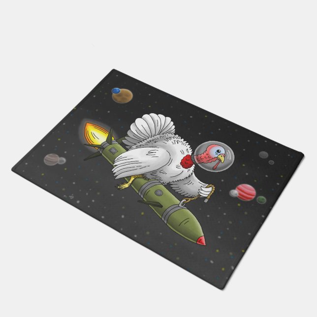 Rocket Turkey in outer space Doormat (Angled)
