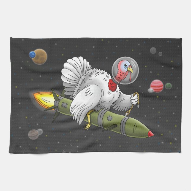 Rocket Turkey in outer space Kitchen Towel (Horizontal)