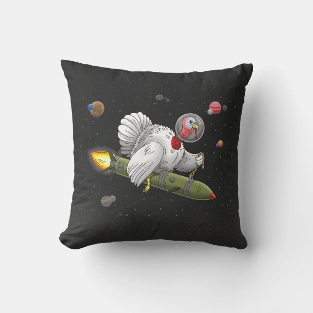 Rocket Turkey's journey through space Throw Pillow (Front)