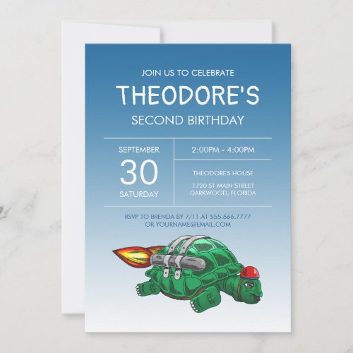 Rocket Turtle Birthday Invitation