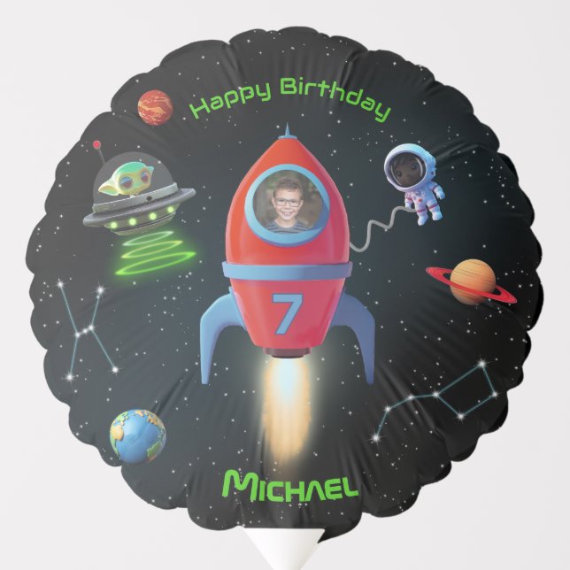 Rocket with Photo | Birthday Alien Astronaut UFO Balloon (Front)