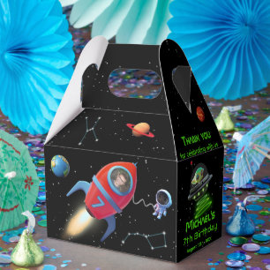 Rocket with Photo Birthday Alien UFO Astronaut Favor Boxes