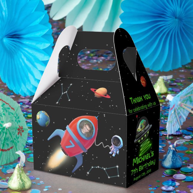 Rocket with Photo | Birthday Alien UFO Astronaut Favor Boxes (Party)