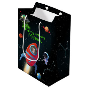 Rocket with Photo   Birthday Astronaut UFO Alien Medium Gift Bag