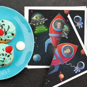 Rocket with Photo UFO Astronaut Alien Birthday Napkins