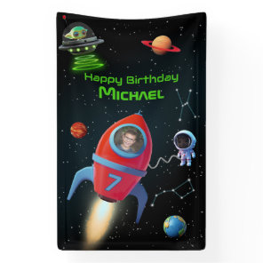 Rocket with Photo | UFO Astronaut Birthday Alien  Banner