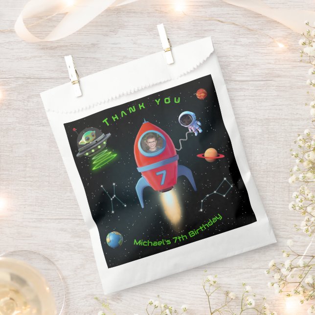 Rocket with Photo | UFO Birthday Astronaut Alien Favor Bag (Clipped)