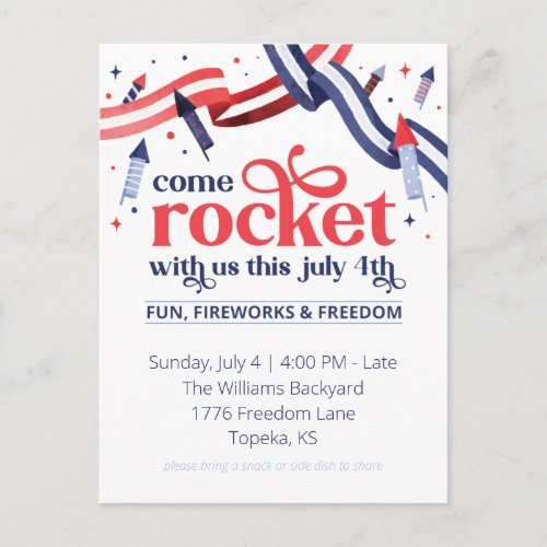 Rocket with us Fourth of July Party Invitation Postcard