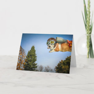 Rocketeer Corgi Saying Hello card