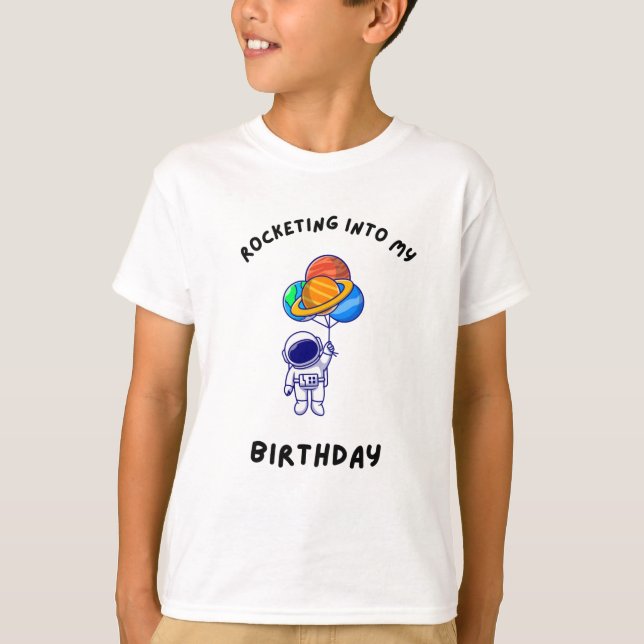 Rocketing Into My Birthday Kids T-Shirt 🚀🎉 (Front)