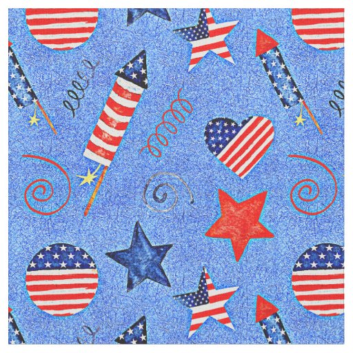 Rockets 4th July Stars Flag Red White Blue Fabric