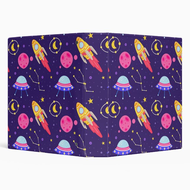Rockets Fly To The Moon Children Pattern 3 Ring Binder (Background)
