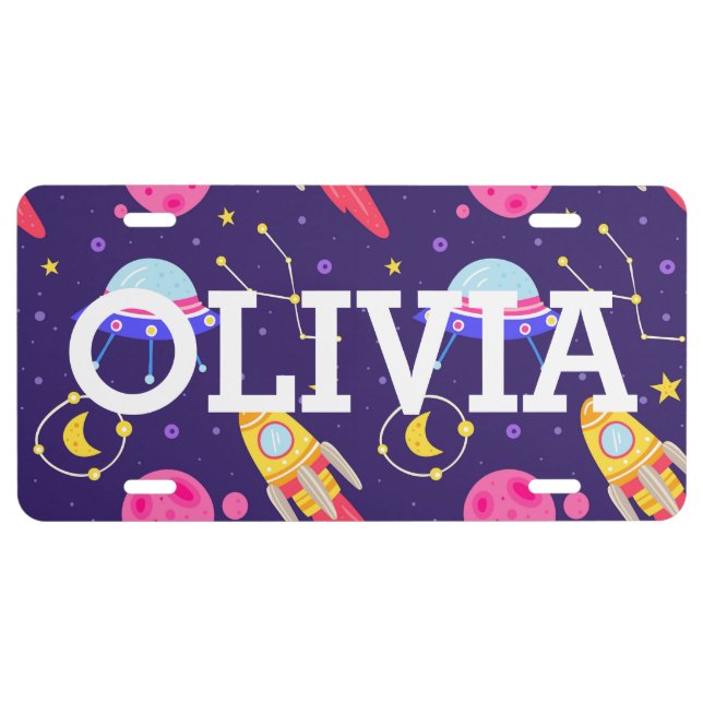 Rockets Fly To The Moon Children Pattern License Plate (Front)