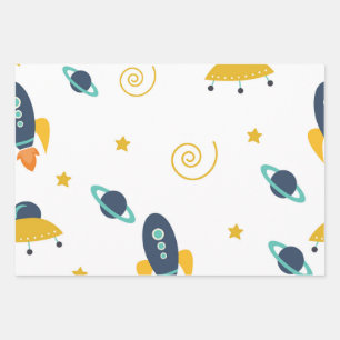 Rockets, Men Women & Kids, Planet Pattern Wrapping Paper Sheets