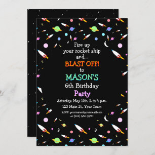 Rockets Planets Moons Stars Outer Space Birthday Invitation