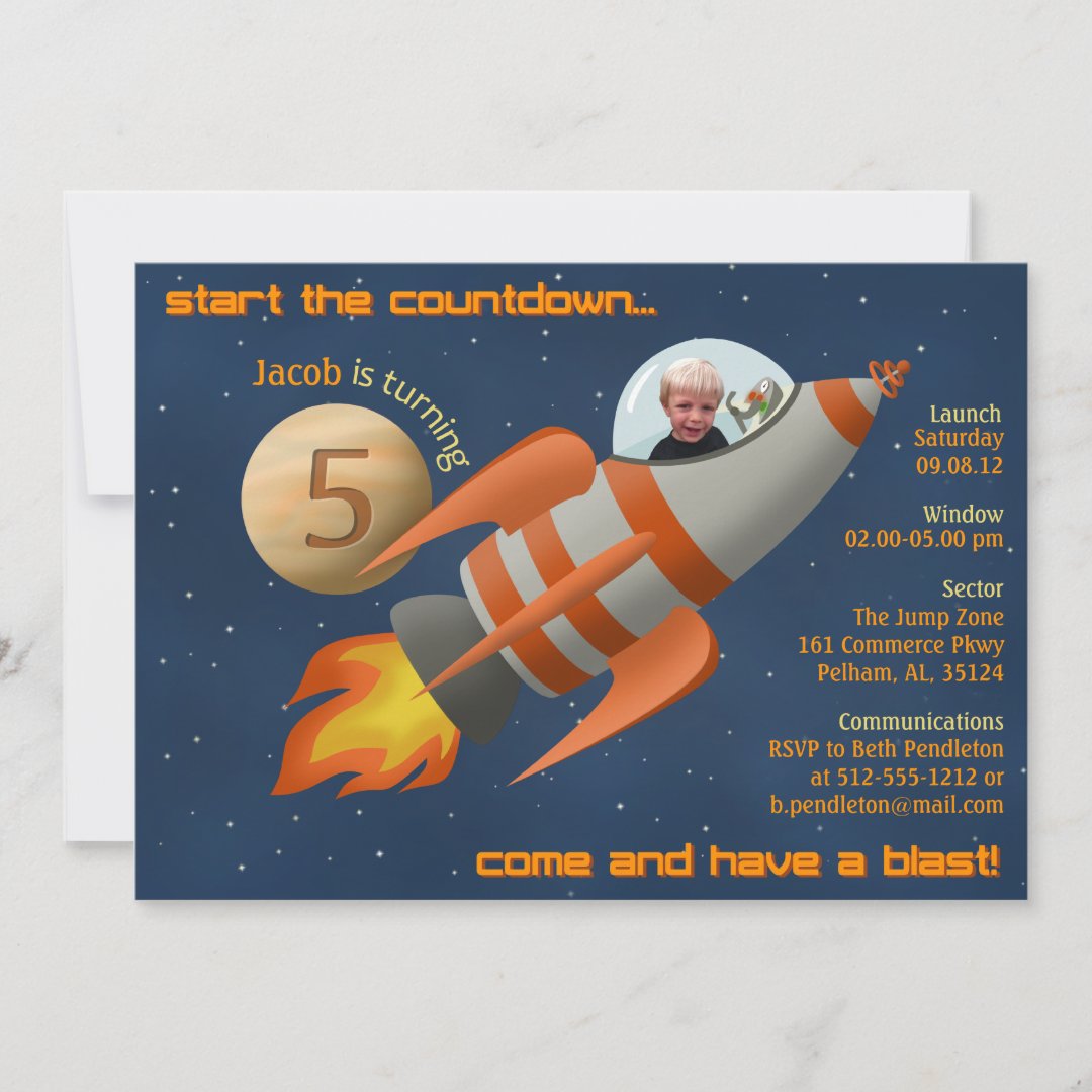 Rocketship Birthday Invitation | Zazzle
