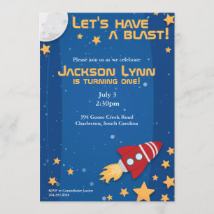 Rocketship Birthday Invitation