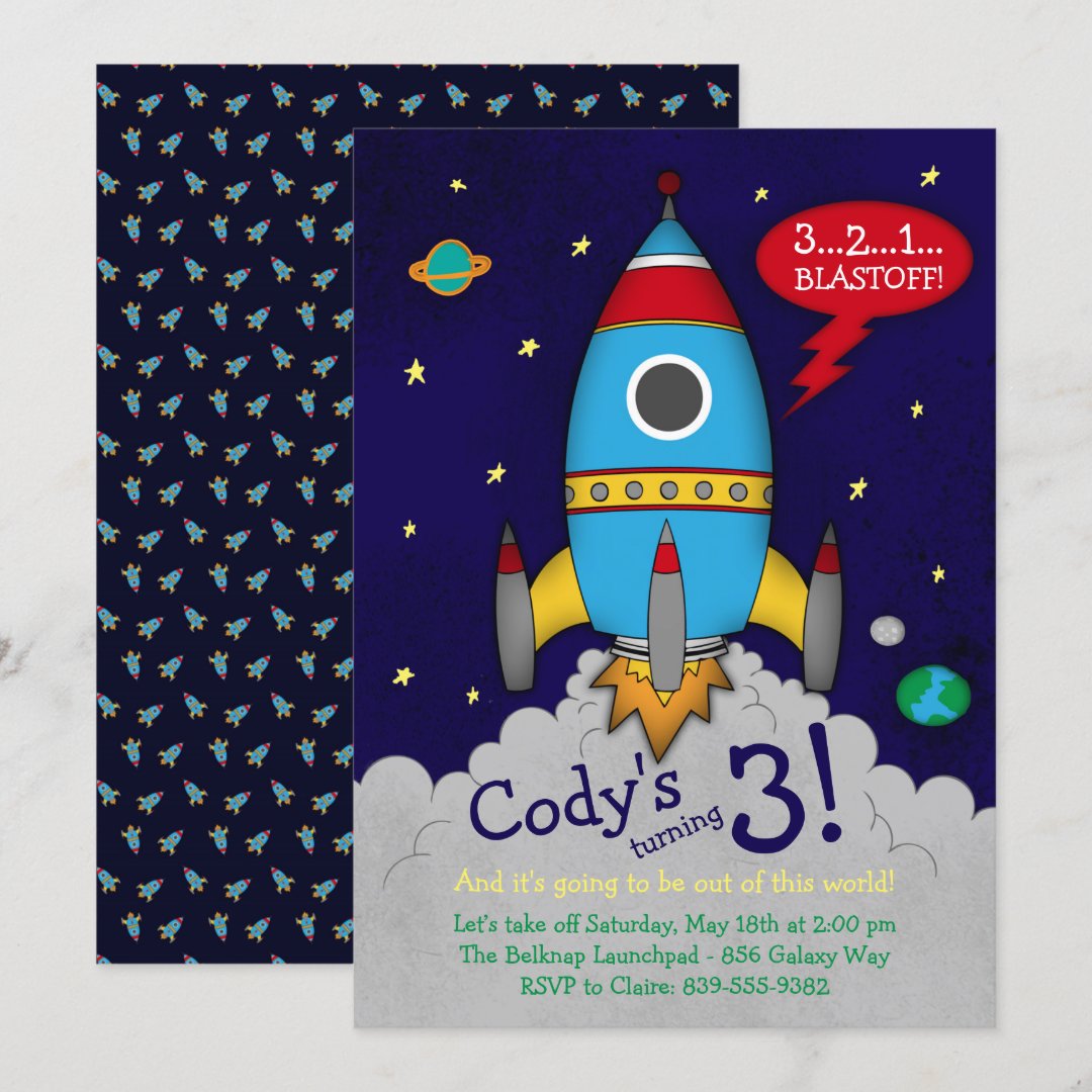 Rocketship Birthday Party Invitation | Zazzle