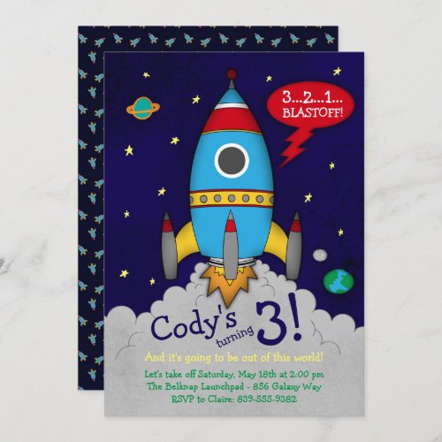 Rocketship Birthday Party Invitation