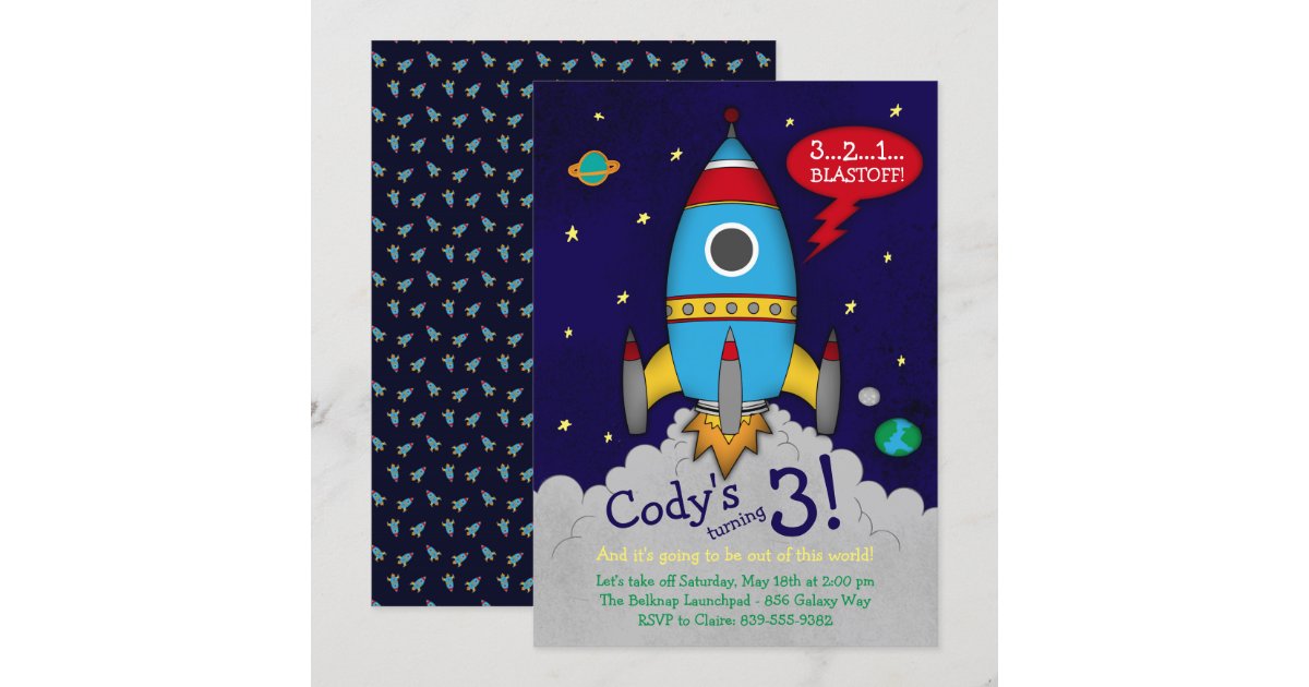 Rocketship Birthday Party Invitation | Zazzle
