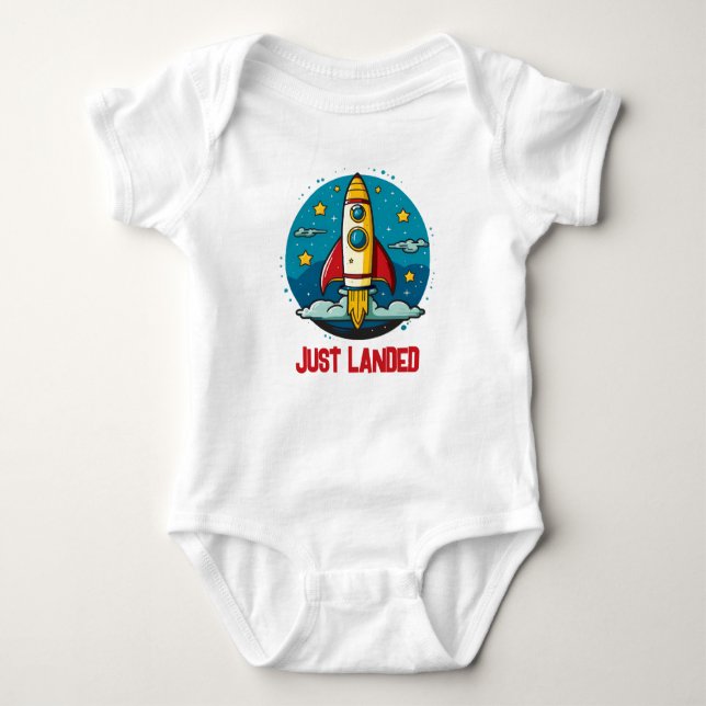 Rocketship Just landed Baby Bodysuit (Front)