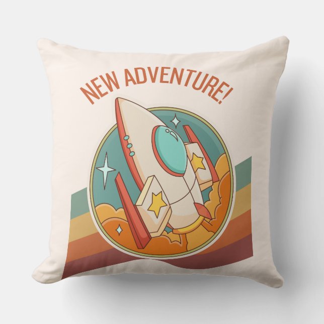 rocketship new adventure throw pillow (Front)