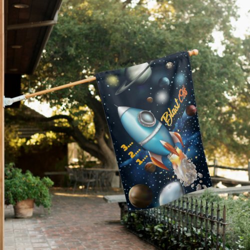 Rocketship Outer Space Adventure House Flag