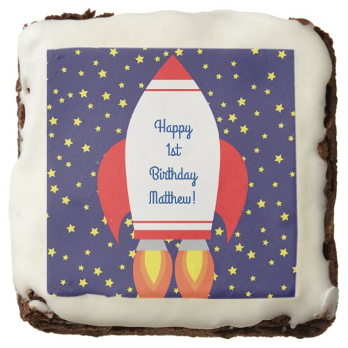 Rocketship Outer Space Cute Kid Birthday Brownie
