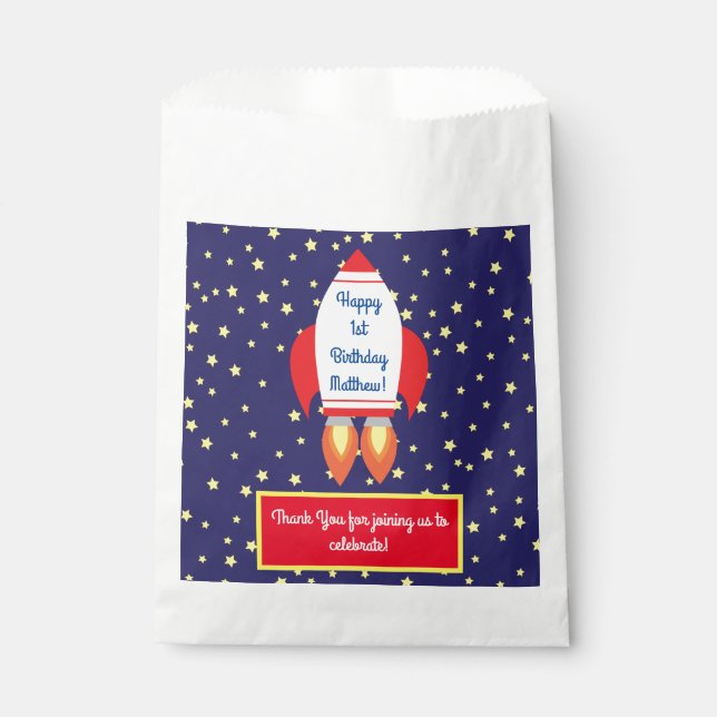 Rocketship Outer Space Cute Kid Birthday Favor Bag (Front)