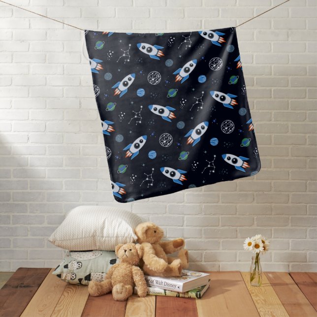 Rocketship Pattern Baby Blanket (In Situ)